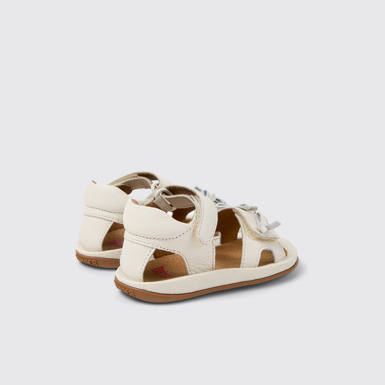 Back view of Twins White Leather Kids' Sandal.