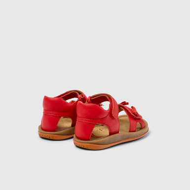 Back view of Twins Red Leather Kids' Sandal for Children.