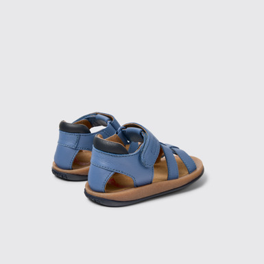 Back view of Bicho Blue Leather Kids' Sandal.