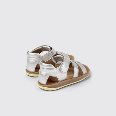 Back view of Bicho Silver Leather Kids' Sandal.