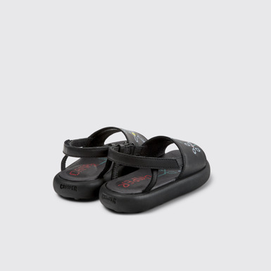 Back view of Twins Black Leather Sandals for Kids.