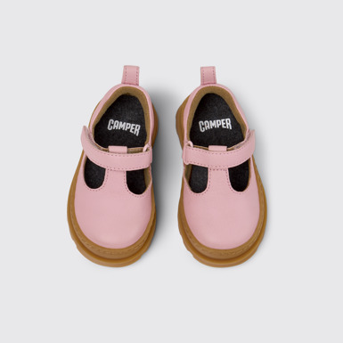 Overhead view of Brutus Pink Leather Shoes for Kids.