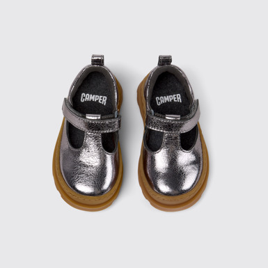Overhead view of Brutus Silver Leather Shoes for Children.