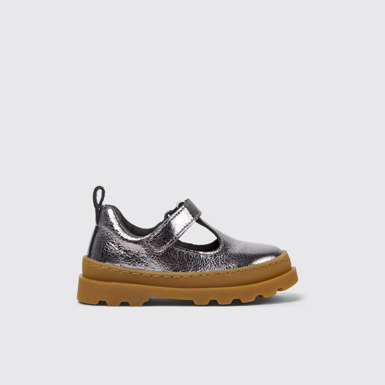 Side view of Brutus Silver Leather Shoes for Children.