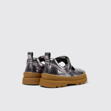 Back view of Brutus Silver Leather Shoes for Children.
