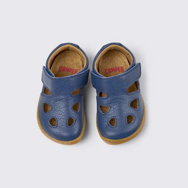 Overhead view of Peu Blue Leather Closed Sandals for kids.
