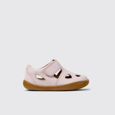 Side view of Peu Pink Leather Closed Sandals for kids.