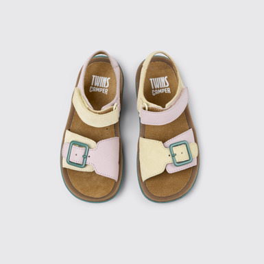 Overhead view of Twins Yellow Nubuck and Leather Sandals for kids.