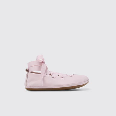 Side view of Right Pink Leather Ballerinas for kids.