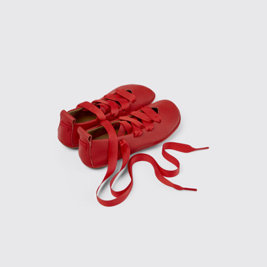 Back view of Right Red Leather Ballerinas for kids.