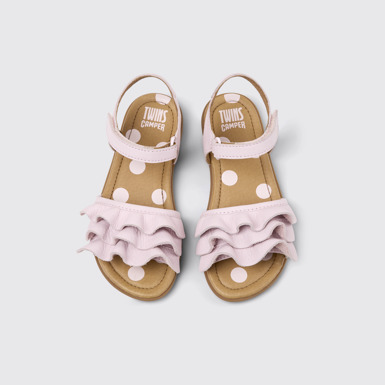 Overhead view of Twins Pink Leather Sandals for kids.