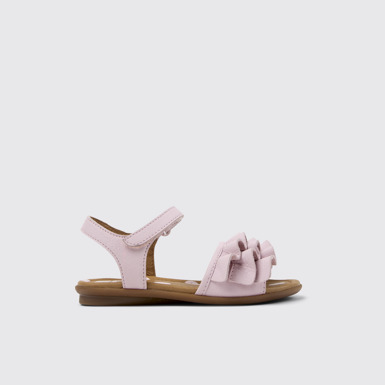 Side view of Twins Pink Leather Sandals for kids.