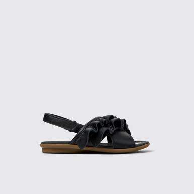 Side view of Twins Black Leather Sandals for kids.