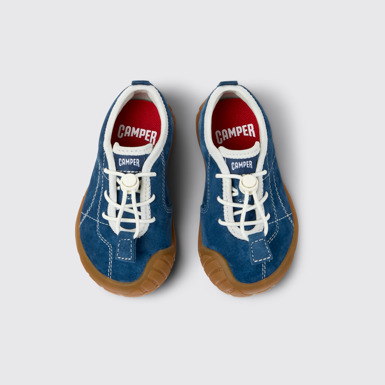 Overhead view of Peu Path Blue Nubuck Sneakers for kids.
