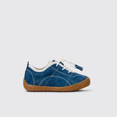 Side view of Peu Path Blue Nubuck Sneakers for kids.