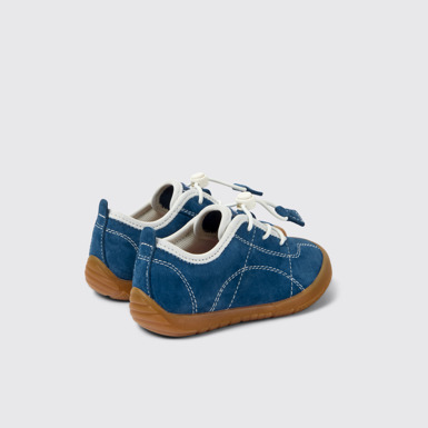 Back view of Peu Path Blue Nubuck Sneakers for kids.