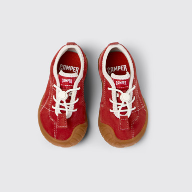 Overhead view of Peu Path Red Nubuck Leather Sneakers for kids.