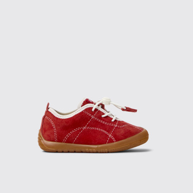 Side view of Peu Path Red Nubuck Leather Sneakers for kids.