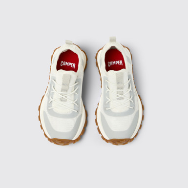 Overhead view of Drift Trail White and Gray Textile and Leather Sneakers for kids.