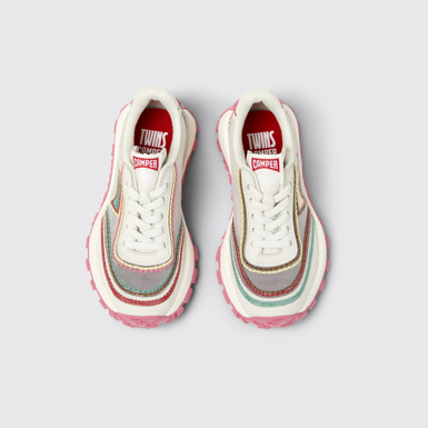 Overhead view of Twins Beige Textile and Leather Sneakers for kids.