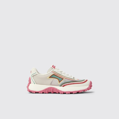 Side view of Twins Beige Textile and Leather Sneakers for kids.