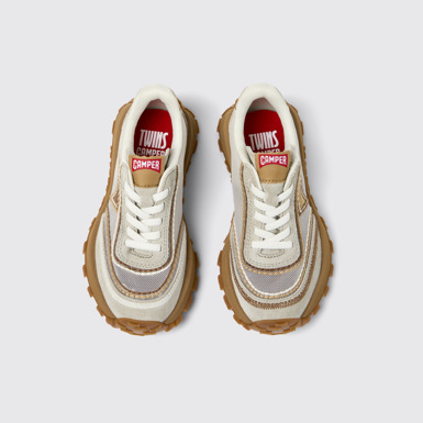 Overhead view of Twins Beige Textile and Nubuck Leather Sneakers for kids.