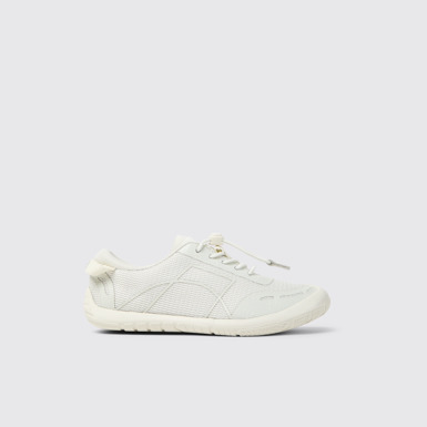 Side view of Peu Path White Textile and Leather Sneakers for kids.