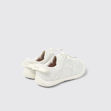 Back view of Peu Path White Textile and Leather Sneakers for kids.