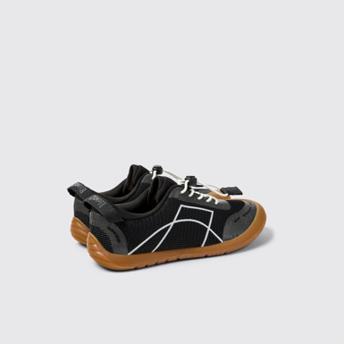 Back view of Peu Path Black Textile and Leather Sneakers for kids.