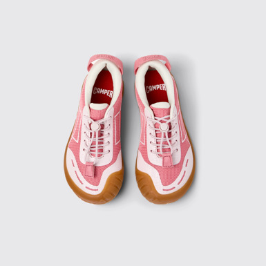 Overhead view of Peu Path Pink Textile and Leather Sneakers for kids.