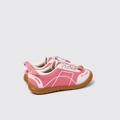 Back view of Peu Path Pink Textile and Leather Sneakers for kids.