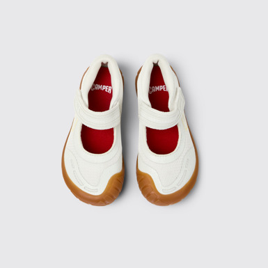 Overhead view of Peu Path White Textile and Leather Shoes for kids.