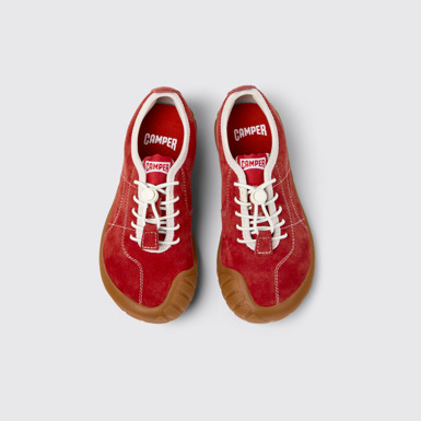 Overhead view of Peu Path Red Nubuck Sneakers for kids.
