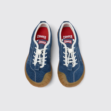 Peu Path Baskets en cuir nubuck bleu pour enfants.