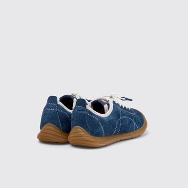 Peu Path Baskets en cuir nubuck bleu pour enfants.