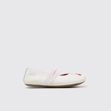 Side view of Twins White Leather Ballerinas for Kids.