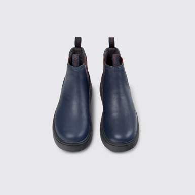 Overhead view of Norte Blue Leather Ankle Boots for Kids.