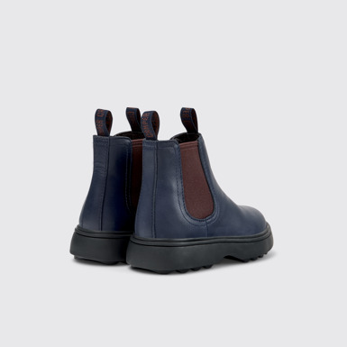 Back view of Norte Blue Leather Ankle Boots for Kids.