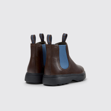 Back view of Norte Brown Leather Ankle Boots for Kids.