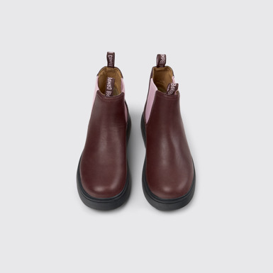 Overhead view of Norte Burgundy Leather Ankle Boots for Kids.