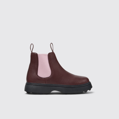 Side view of Norte Burgundy Leather Ankle Boots for Kids.