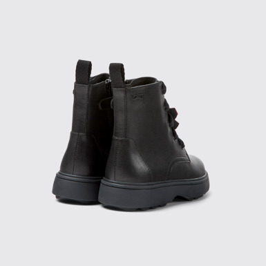 Back view of Twins Black leather ankle boots for kids