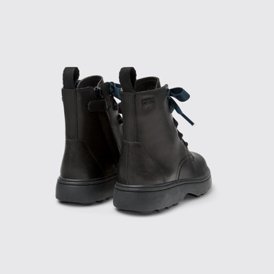 Back view of Norte Black leather ankle boots for kids