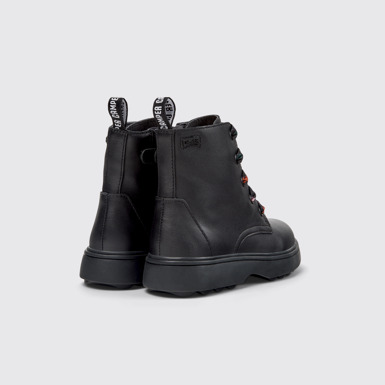 Back view of Norte Black Leather Ankle Boots for Kids.