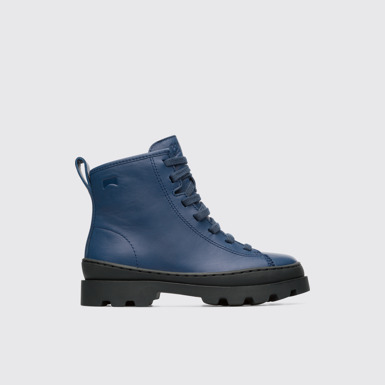 Side view of Brutus Blue lace up ankle boot for boys