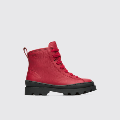 Side view of Brutus Red lace up ankle boot for kids