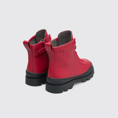 Back view of Brutus Red lace up ankle boot for kids