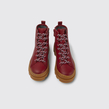 Overhead view of Brutus Red lace up leather boots