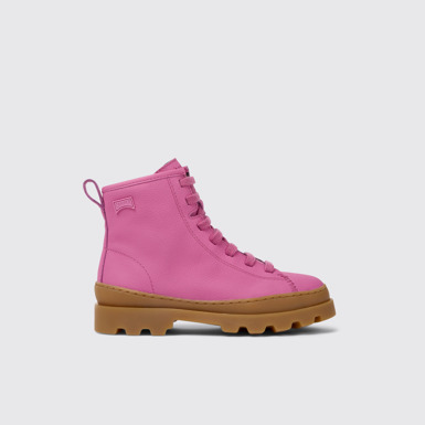 Side view of Brutus Pink leather lace-up boots