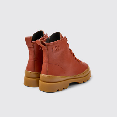 Back view of Brutus Red leather ankle boots for kids